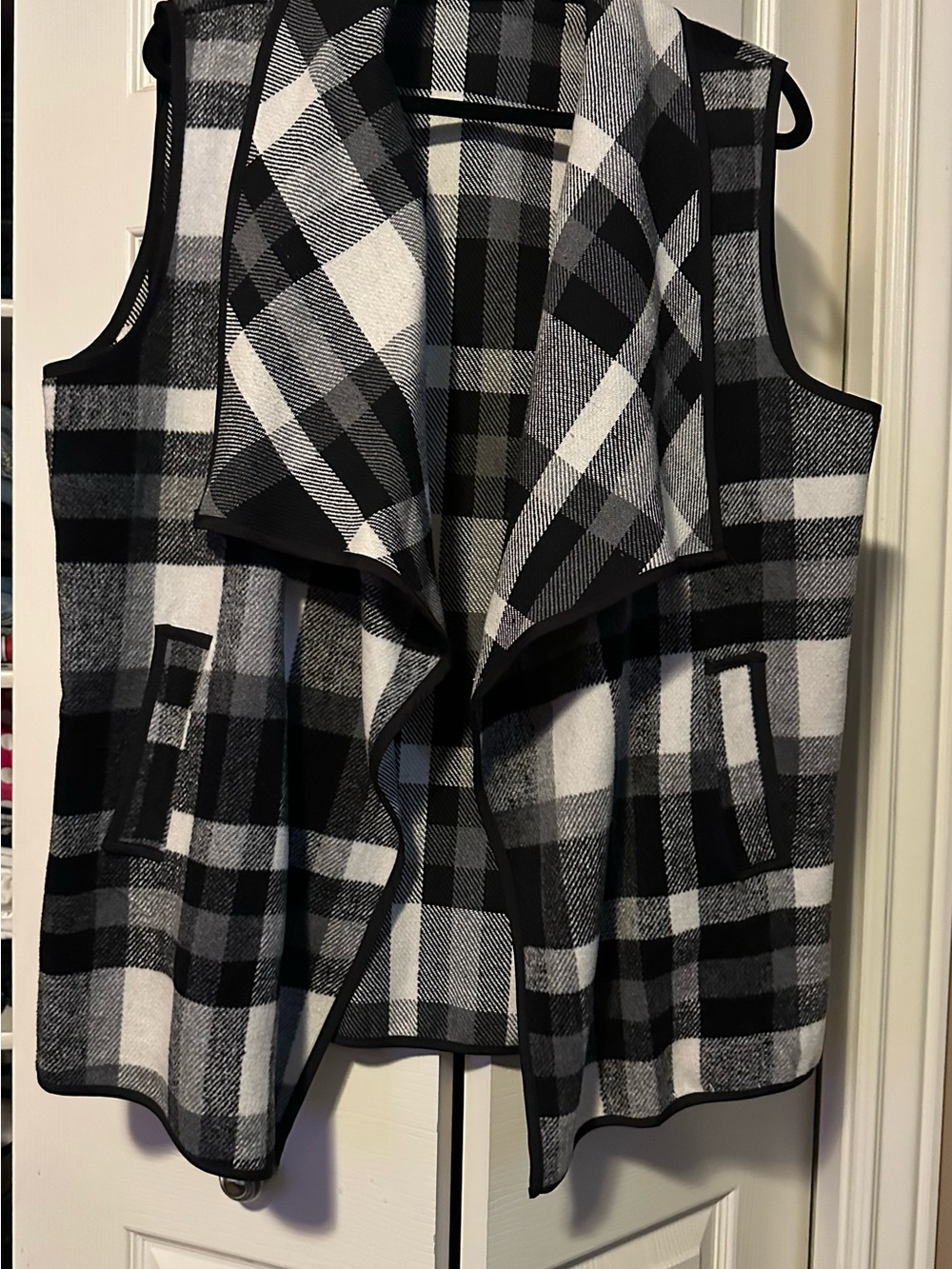 Black & White Plaid Drape Front Vest